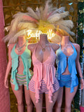 Pastel Ruffle Halter Top & Stripe Shorts Set