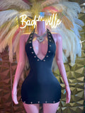 Baddie Studded Halter Mini Dress