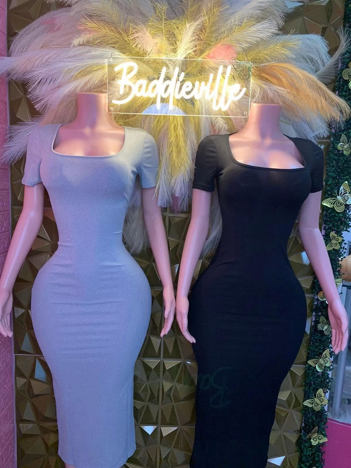 Sculpted Square Neck Midi Dress