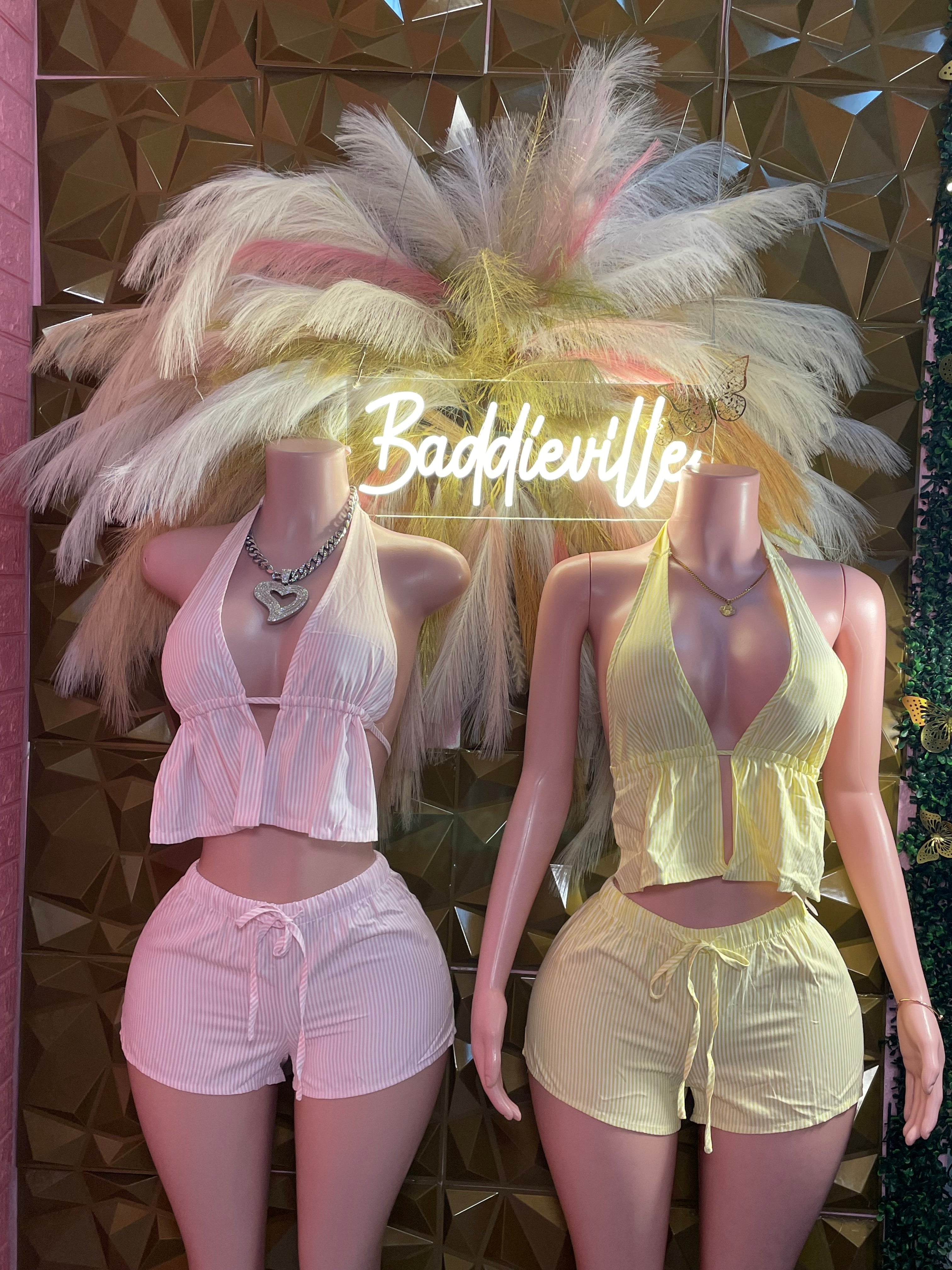 Pastel Pinstripe Halter Two-Piece Short Set