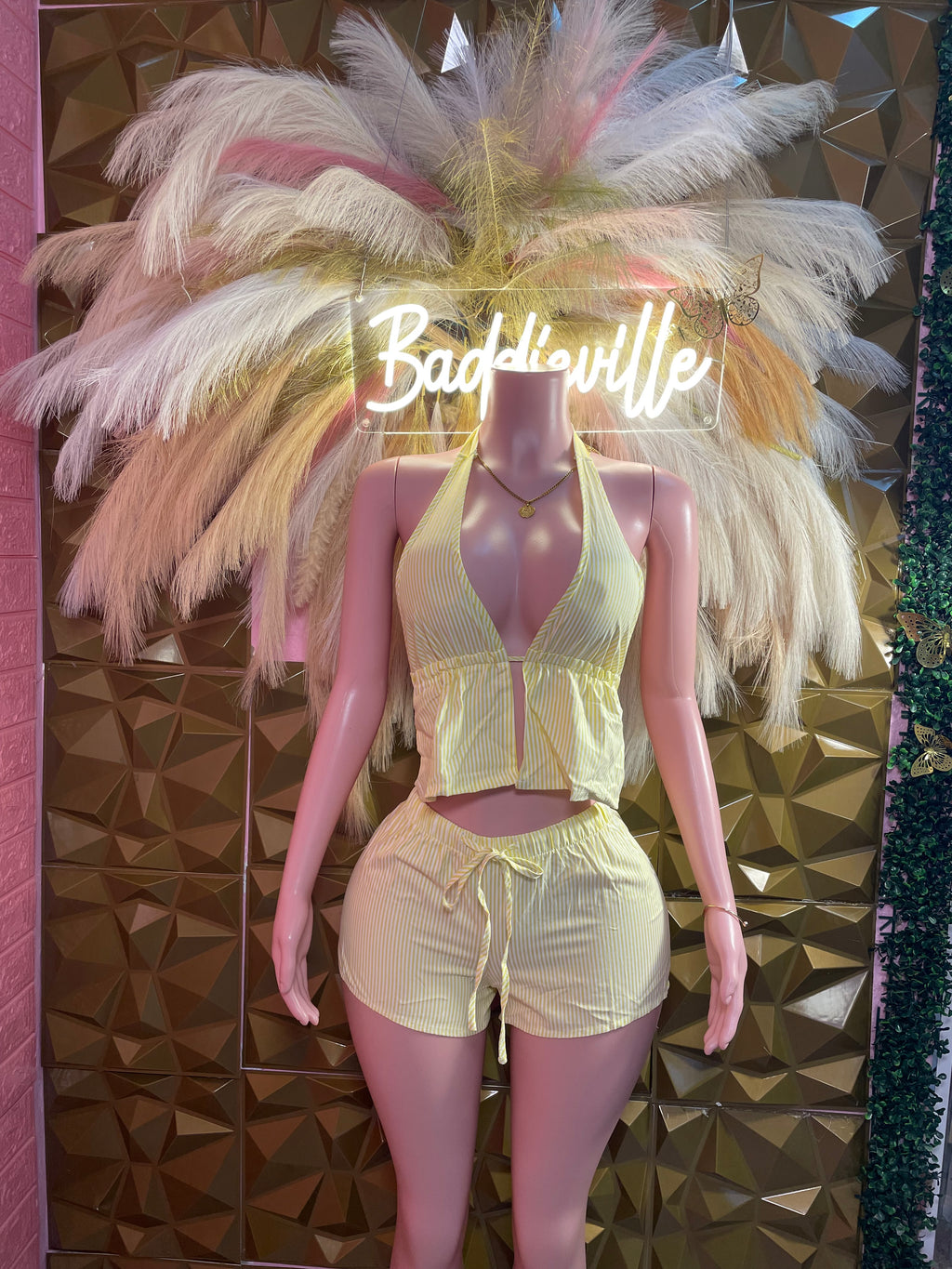 Pastel Pinstripe Halter Two-Piece Short Set