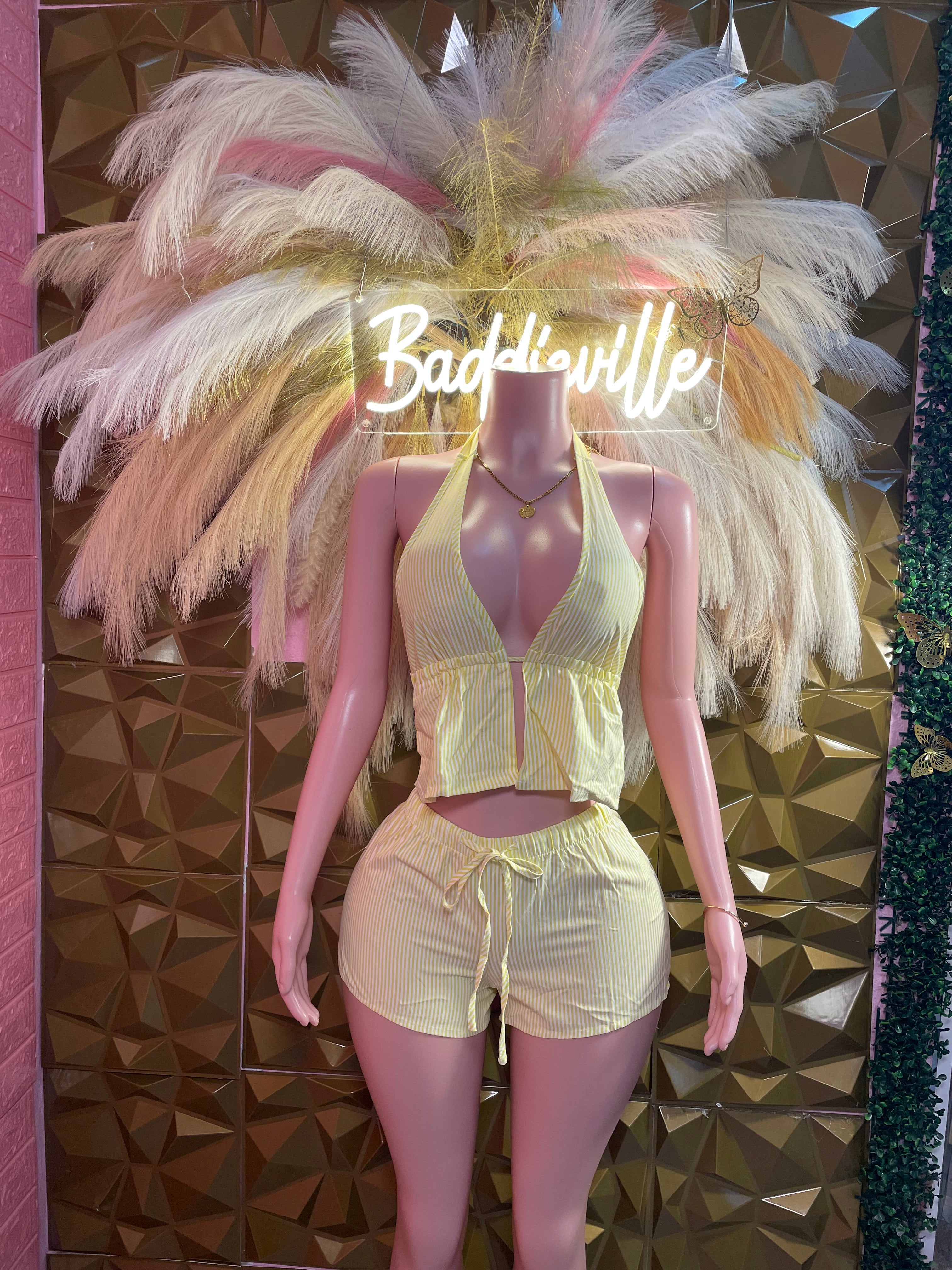 Pastel Pinstripe Halter Two-Piece Short Set